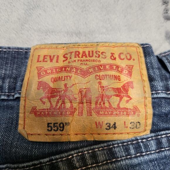 Levis 559 Jeans Mens 33x30 Blue Relaxed Straight Stretch Denim Medium Wash - Picture 3 of 10